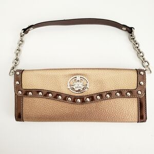 Kathy Van Zeeland Gold and Brown Studded Shoulder Clutch